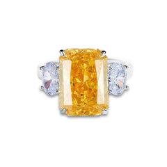Sterling Silver Cushion Radiant Cut Paved Crystal Ring 6 US / Canary