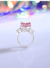 Sterling Silver Heart-Shaped 3-Stone Cut Paved Crystal Lab Diamond Ring