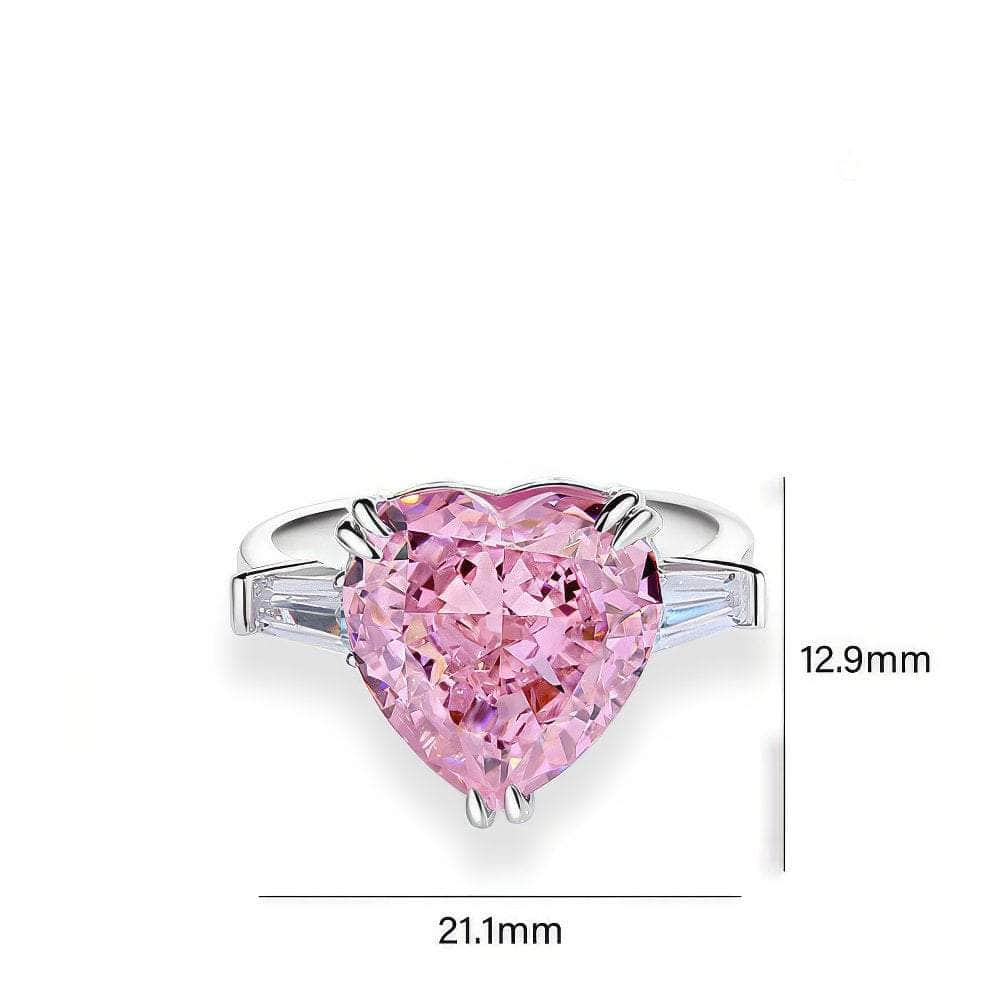 Sterling Silver Heart-Shaped 3-Stone Cut Paved Crystal Lab Diamond Ring