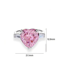 Sterling Silver Heart-Shaped 3-Stone Cut Paved Crystal Lab Diamond Ring