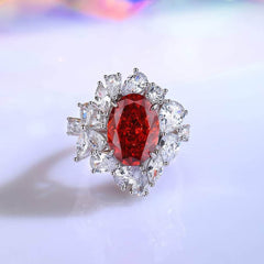 Sterling Silver Shiny Crystal Floral Deco Ring