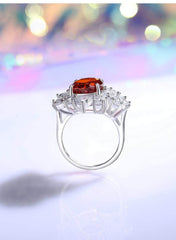 Sterling Silver Shiny Crystal Floral Deco Ring