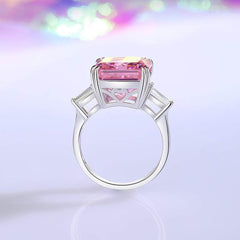 Sterling Silver Square Radiant Cut Paved Crystal Lab Diamond Ring