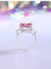 Sterling Silver Square Radiant Cut Paved Crystal Lab Diamond Ring