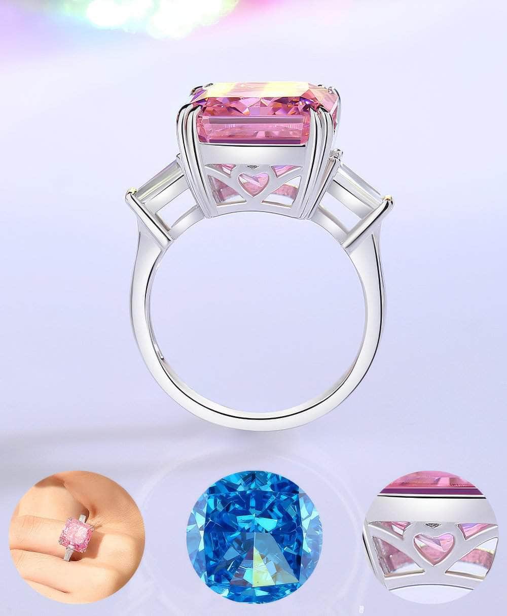 Sterling Silver Square Radiant Cut Paved Crystal Lab Diamond Ring