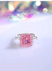Sterling Silver Square Radiant Cut Paved Crystal Lab Diamond Ring