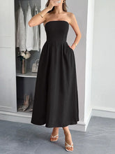 Strapless A-Line Midi Dress with Pockets Black / S