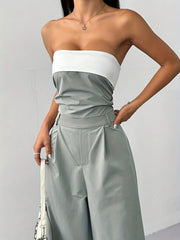 Strapless Color Block Wide Leg Jumpsuit