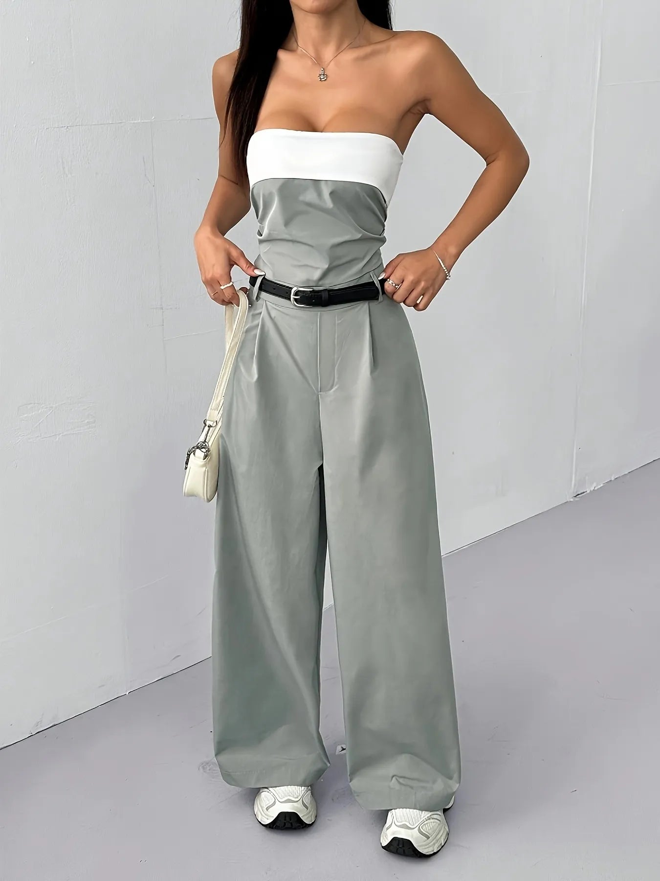 Strapless Color Block Wide Leg Jumpsuit