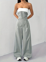 Strapless Color Block Wide Leg Jumpsuit