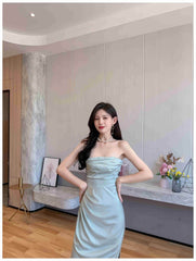 Strapless Ruched Draped Bodice Maxi Dress