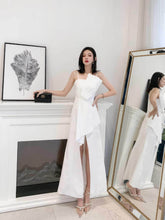 Strappy Bandeau Tuck Detail High Split Maxi Dress XS / White