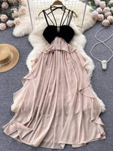 Strappy Bustier A-line Ruffled Maxi Dress S / MistyRose