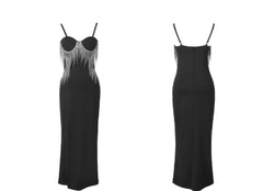 Strappy Rhinestone Embellished Cutout Slit Dress