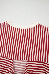 Stripe Bow Decor Cutout Drop Shoulder Top