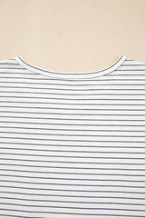 Stripe Cap Sleeve Crew Neck Casual Tee with Chest Pocket