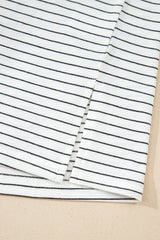 Stripe Cap Sleeve Crew Neck Casual Tee with Chest Pocket