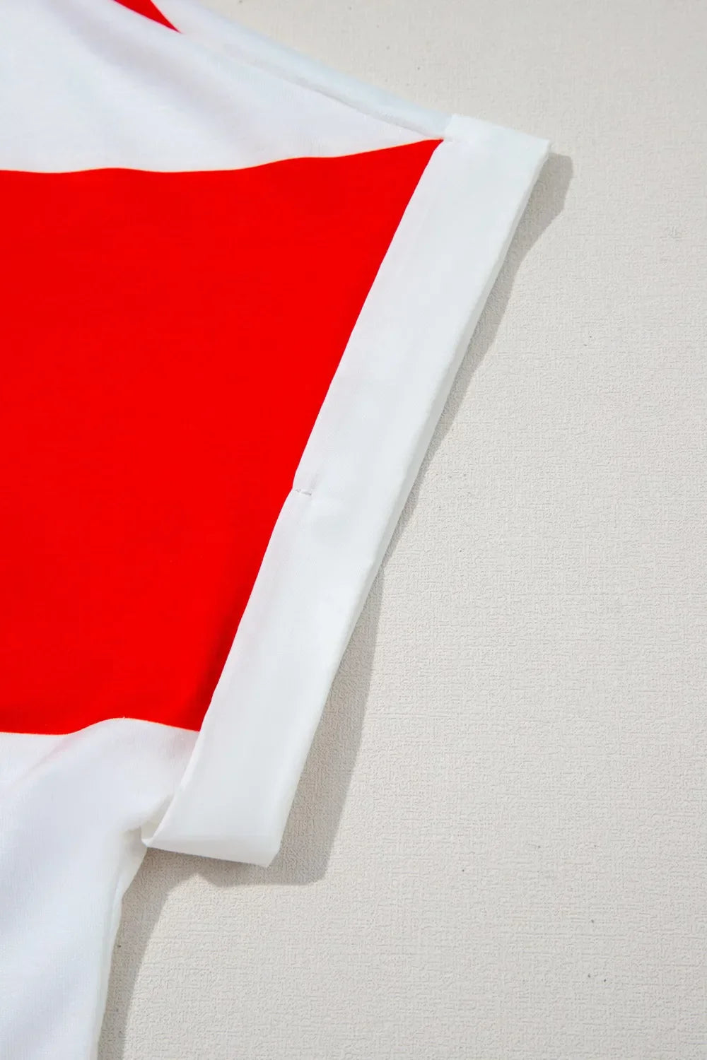 Stripe Collar V Neck Cuffed Dolman Short Sleeve Top