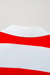 Stripe Collar V Neck Cuffed Dolman Short Sleeve Top