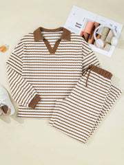 Stripe Collared Top and Drawstring Pant Set