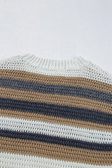 Stripe Color Block Eyelet Knit Short Sleeve Knit Top