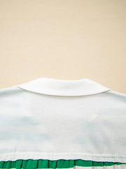 Stripe Colorblock Collared V Neck Cropped Top