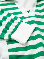 Stripe Colorblock Collared V Neck Cropped Top