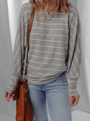 Stripe Dolman Sleeve Drop Shoulder Top Gray / S