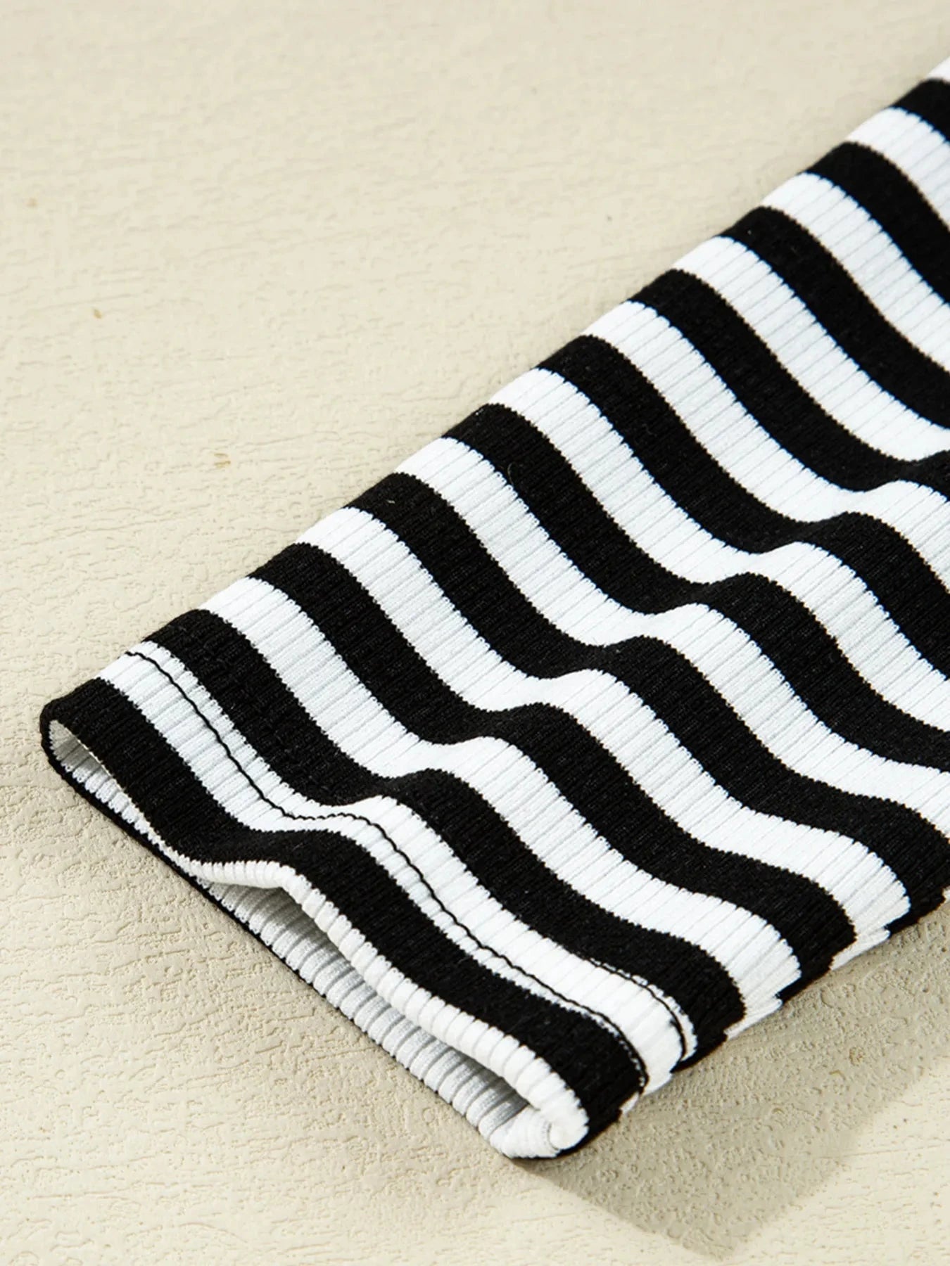 Stripe Double-layer Cold Shoulder Long Sleeve Top