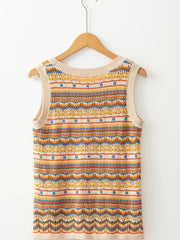 Stripe Eyelet Crochet Round Neck Sweater Vest