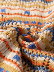 Stripe Eyelet Crochet Round Neck Sweater Vest