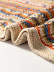 Stripe Eyelet Crochet Round Neck Sweater Vest