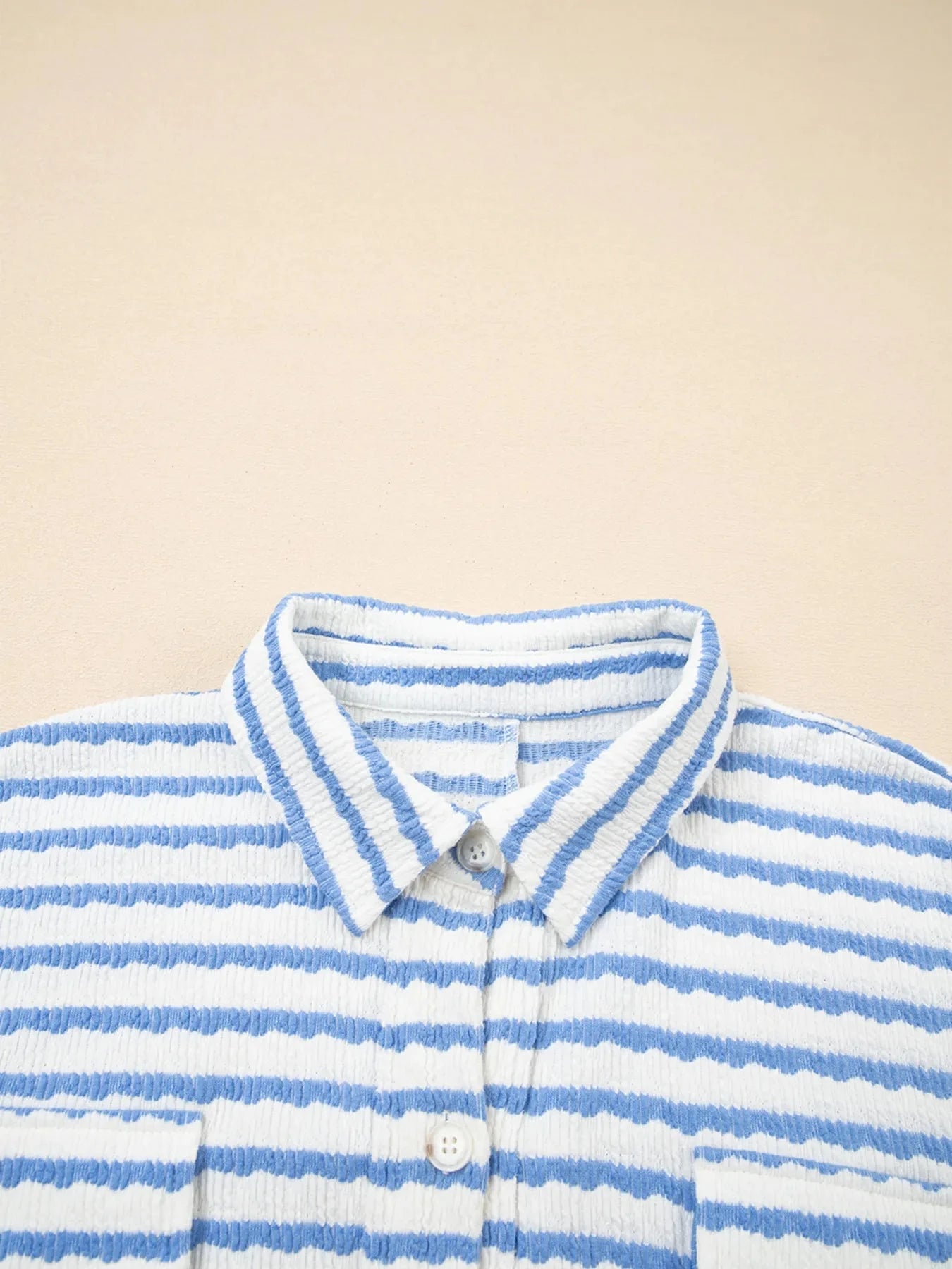 Stripe Half Button Collared Chest Pockets Loose Fit Blouse