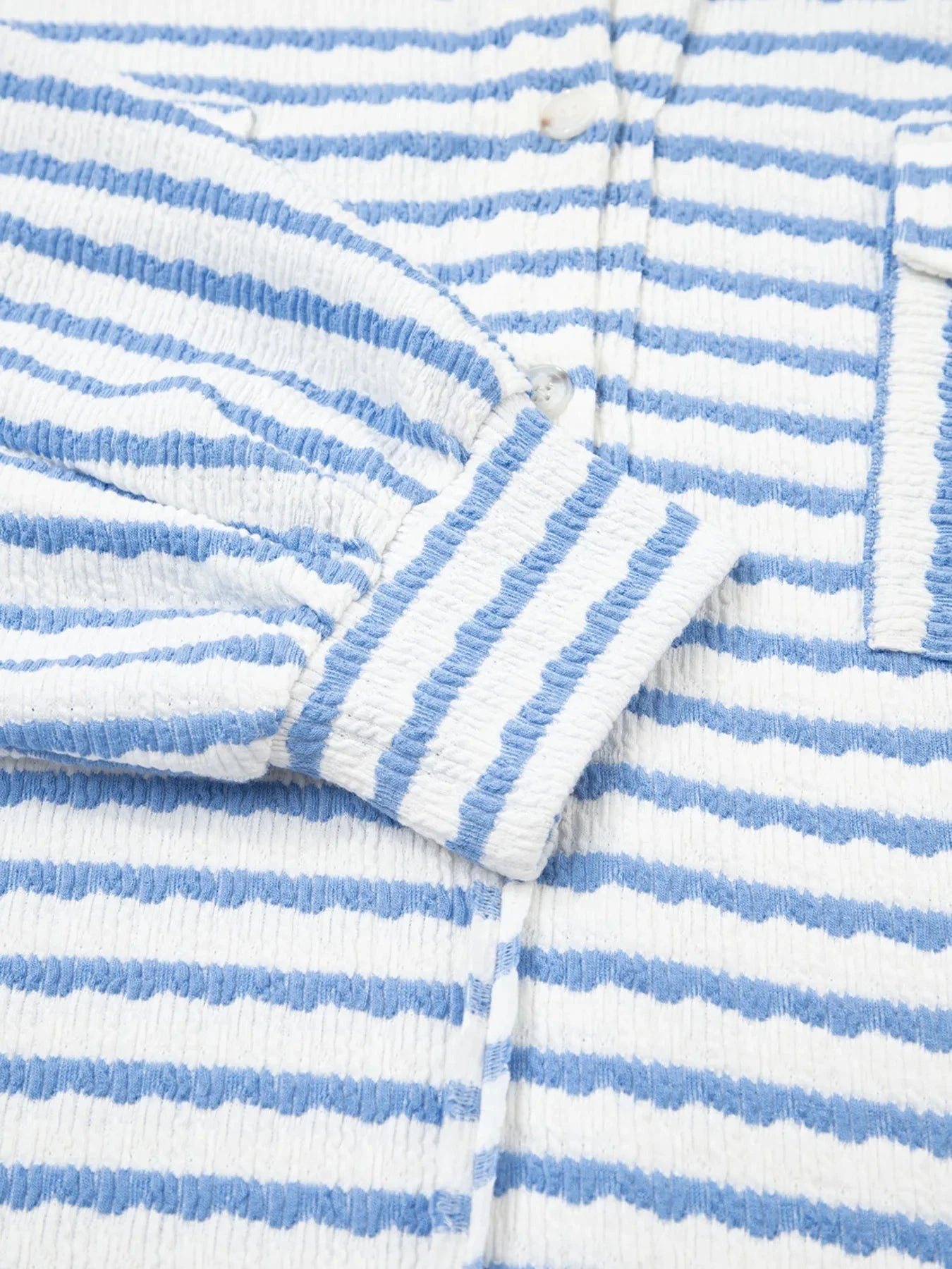 Stripe Half Button Collared Chest Pockets Loose Fit Blouse