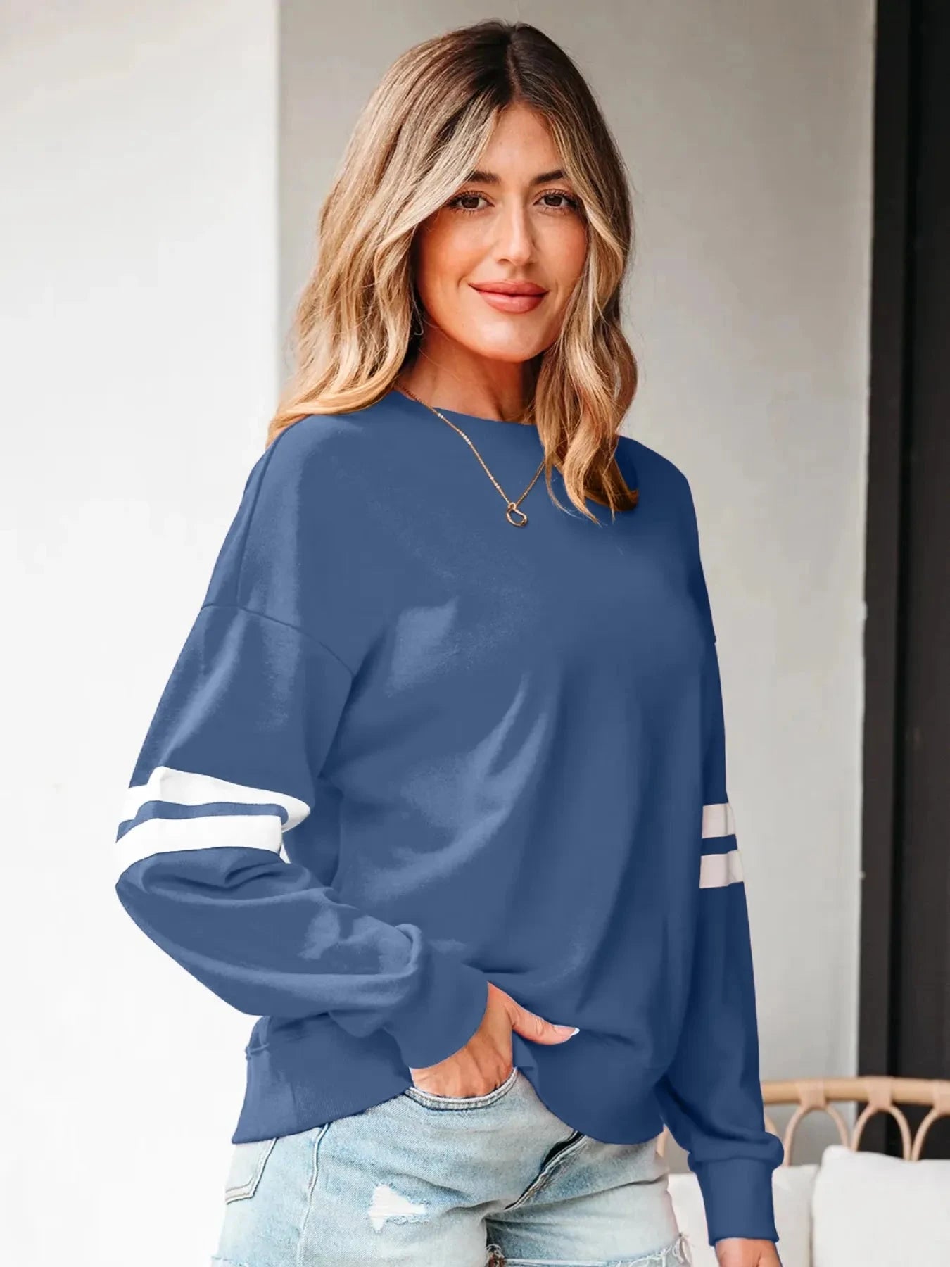 Stripe Round Neck Long Sleeve Sweatshirt