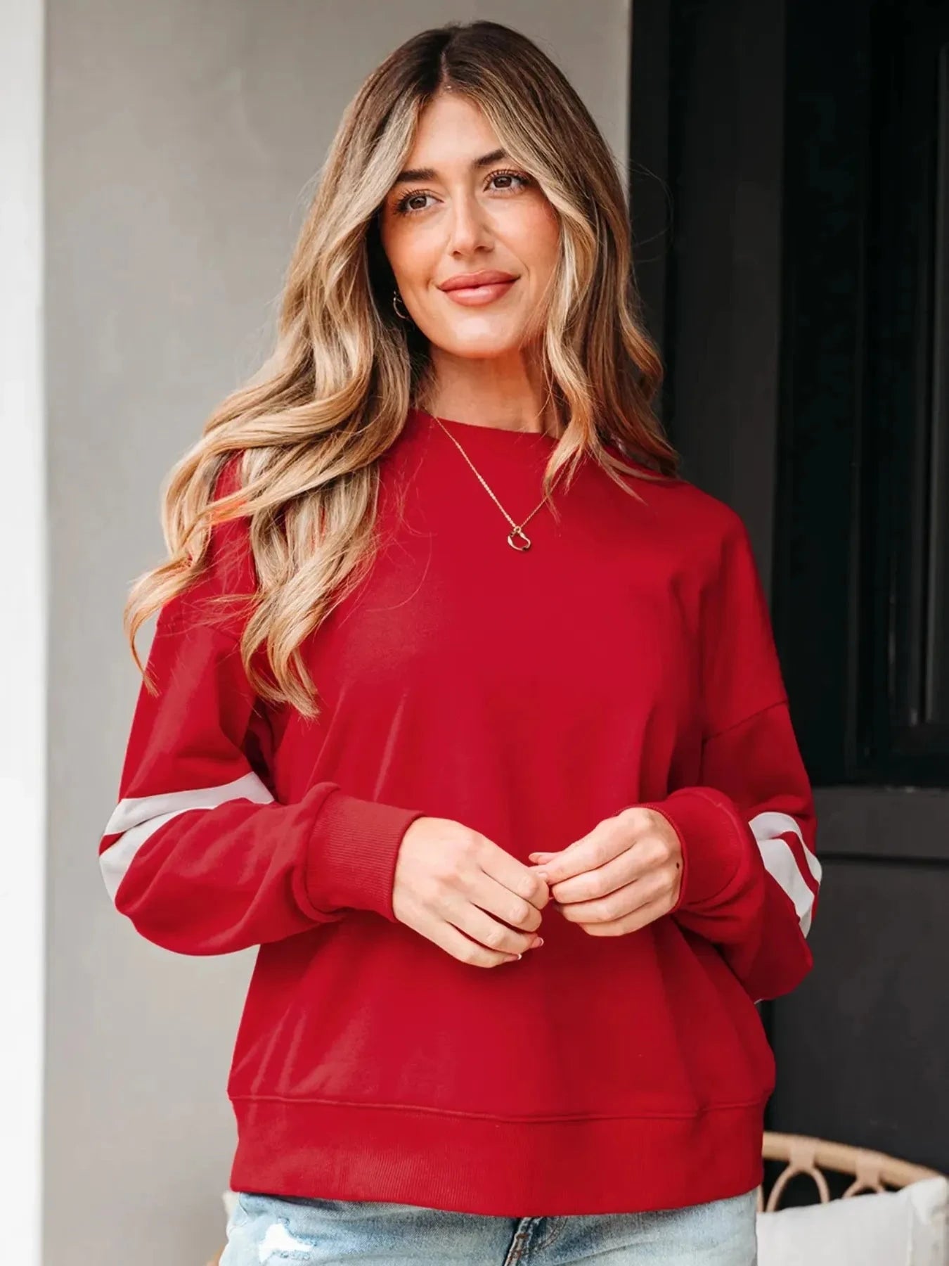 Stripe Round Neck Long Sleeve Sweatshirt