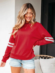 Stripe Round Neck Long Sleeve Sweatshirt Deep Red / S