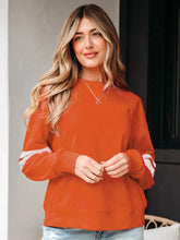 Stripe Round Neck Long Sleeve Sweatshirt Orange-red / S