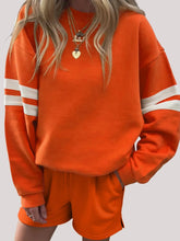 Stripe Round Neck Sweatshirt and Shorts Set