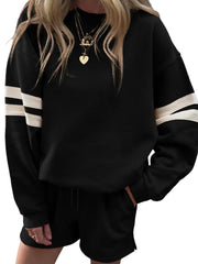 Stripe Round Neck Sweatshirt and Shorts Set