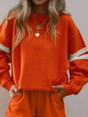 Stripe Round Neck Sweatshirt and Shorts Set