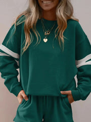 Stripe Round Neck Sweatshirt and Shorts Set