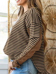Stripe Thermal Knit Drop Shoulder Casual Top
