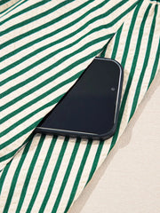 Stripe V Neck Zip Front Cinched High Waist Midi Dress