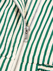 Stripe V Neck Zip Front Cinched High Waist Midi Dress