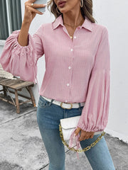 Striped Balloon Sleeve Button-Up Shirt