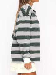 Striped Button Detail Long Sleeve Polo