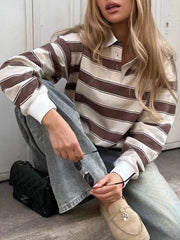 Striped Button Detail Long Sleeve Polo