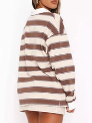 Striped Button Detail Long Sleeve Polo