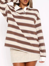 Striped Button Detail Long Sleeve Polo Khaki / S